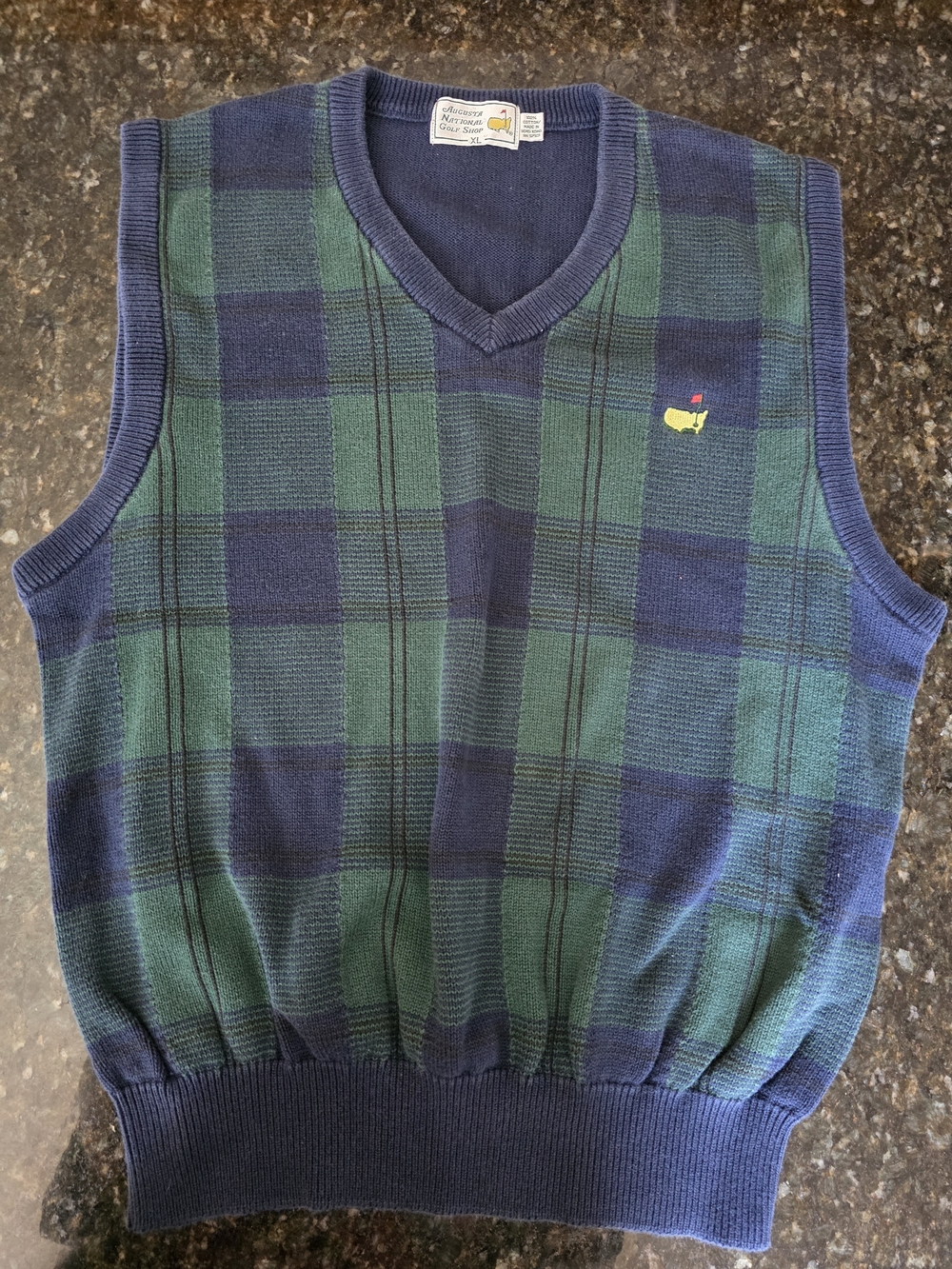 Vtg Green & Navy Plaid Golf Vest Augusta National Gold Shop Xl